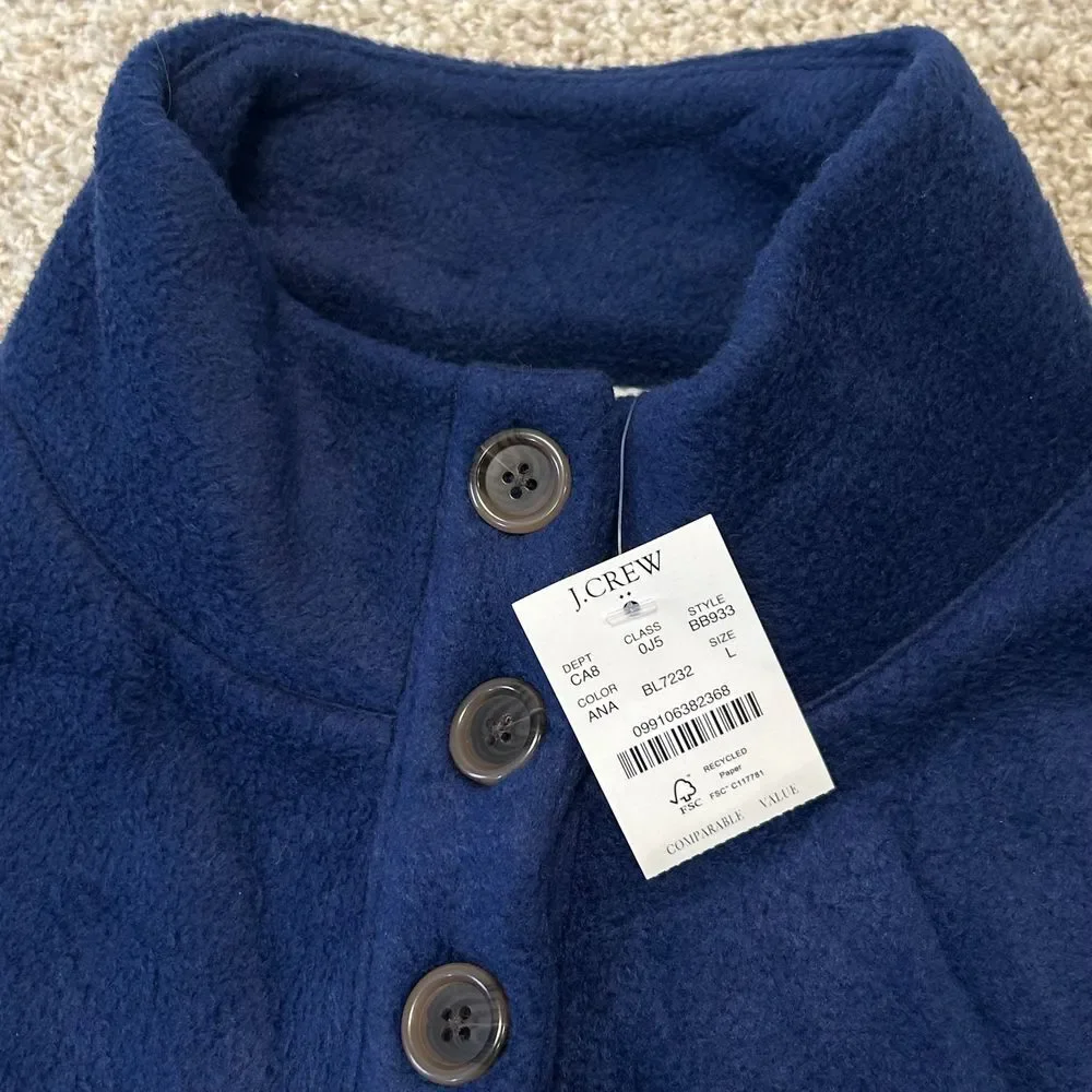 NEW‎ J.Crew 1/4 Button Fleece Pullover Men Size Large Blue Polyester SOFT